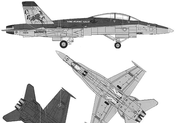 Самолет McDonnell Douglas F-A-18D Hornet - чертежи, габариты, рисунки