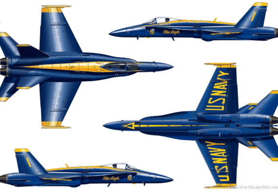 Самолет McDonnell Douglas F-A-18 Hornet 'Blue Angels' - чертежи, габариты, рисунки
