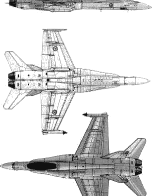 Самолет McDonnell Douglas FA-18A Hornet - чертежи, габариты, рисунки