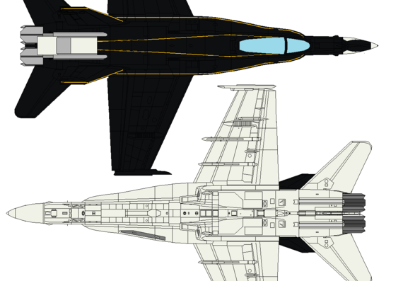 Самолет McDonnell Douglas FA-18 Hornet HARV - чертежи, габариты, рисунки