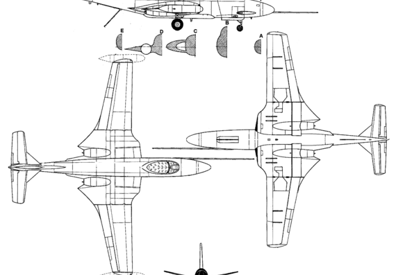 Самолет McDonnell F-2H Banshee - чертежи, габариты, рисунки