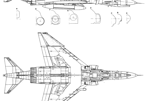 Самолет McDonnell F-4E Phantom - чертежи, габариты, рисунки