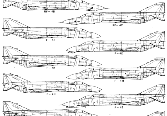 Самолет McDonnell F-4E Phantom II - чертежи, габариты, рисунки