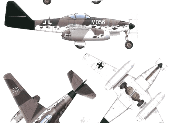 Самолет Messerschmitt Me262A-1a-U2 - чертежи, габариты, рисунки