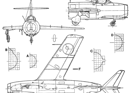 Самолет МИГ-15 Fagot - чертежи, габариты, рисунки