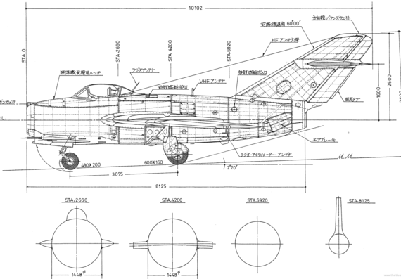 Самолет МИГ-15bys - чертежи, габариты, рисунки