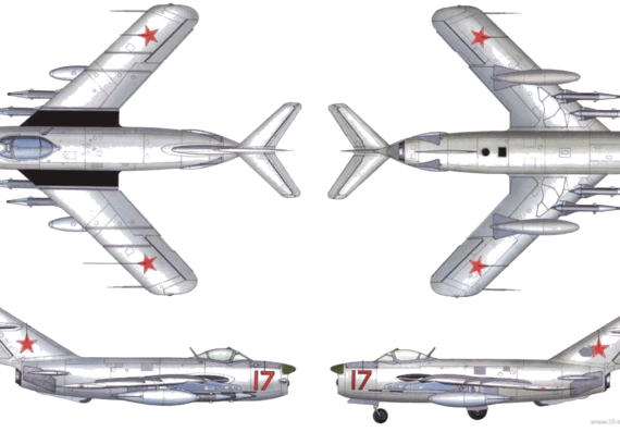 Самолет МИГ-17 PFU Fresco - чертежи, габариты, рисунки