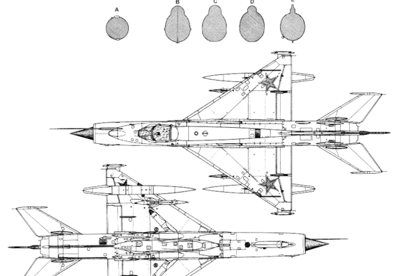 Самолет МИГ-21MF(Fishbed) - чертежи, габариты, рисунки