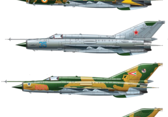 Самолет МИГ-21MF Fishbed - чертежи, габариты, рисунки