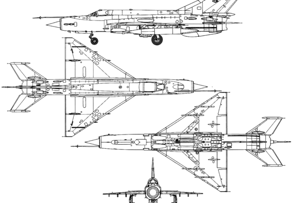 Самолет МИГ-21MF (Fishbed) - чертежи, габариты, рисунки