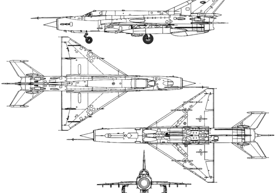Самолет МИГ-21MF Fishbed J - чертежи, габариты, рисунки