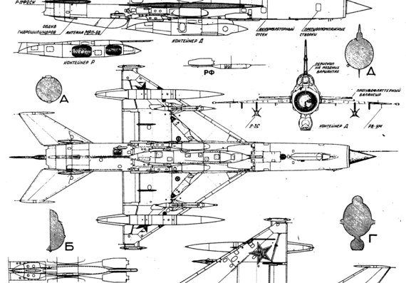 Самолет МИГ-21M(MT) - чертежи, габариты, рисунки