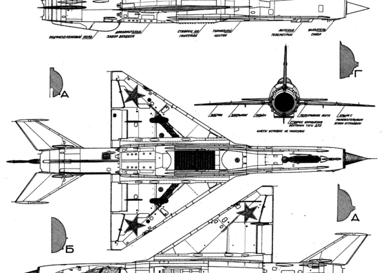 Самолет МИГ-21PD - чертежи, габариты, рисунки