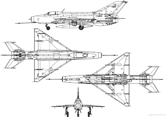 Самолет МИГ-21PF Fishbed C - чертежи, габариты, рисунки