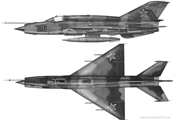 Самолет МИГ-21SMT - чертежи, габариты, рисунки