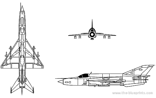Самолет МИГ-21 Fishbed - чертежи, габариты, рисунки