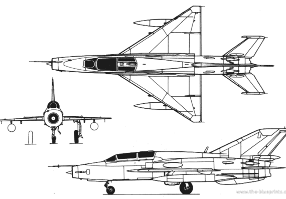 MIG-21 UM aircraft - drawings, dimensions, figures