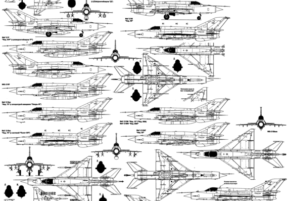MIG-21 Variations aircraft - drawings, dimensions, figures