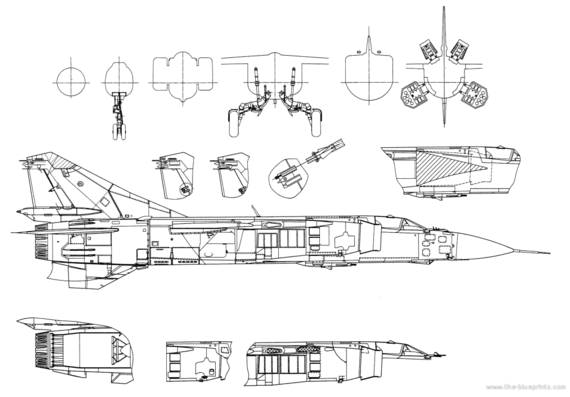 Самолет МИГ-23 - чертежи, габариты, рисунки