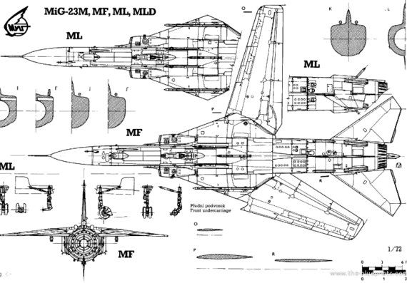 Самолет МИГ-23MF - чертежи, габариты, рисунки