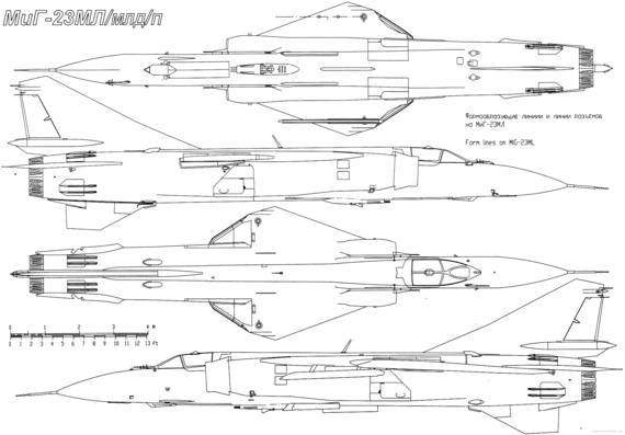 Самолет МИГ-23ML-MLD-P - чертежи, габариты, рисунки