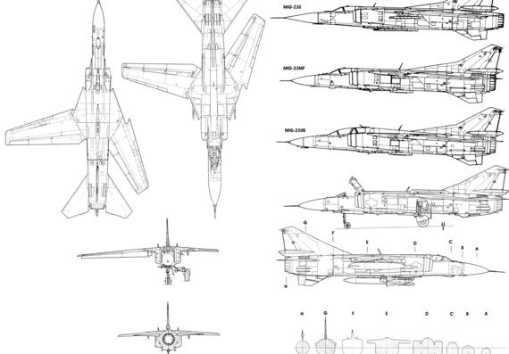 Самолет МИГ-23MLD - чертежи, габариты, рисунки