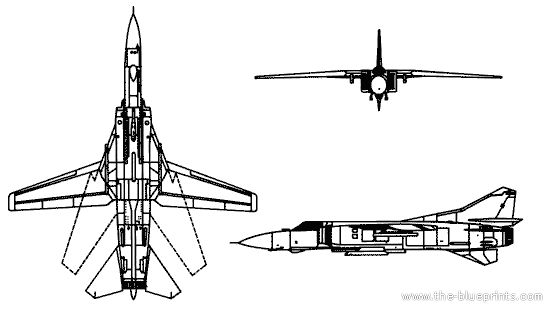 Самолет МИГ-23 Flogger B - чертежи, габариты, рисунки