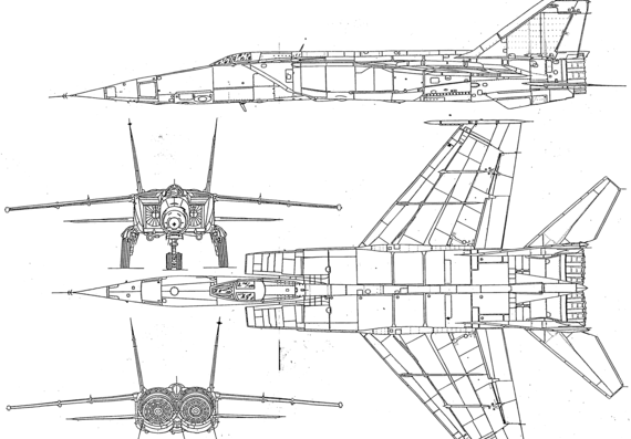 Самолет МИГ-25 - чертежи, габариты, рисунки