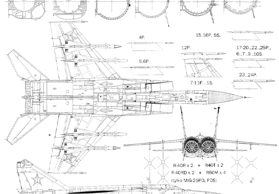 Самолет МИГ-25P - чертежи, габариты, рисунки