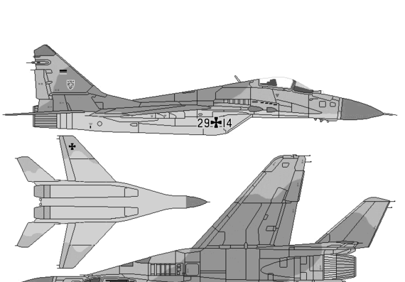 Самолет МИГ-29A Fulcrum A - чертежи, габариты, рисунки