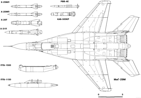 Самолет МИГ-29M - чертежи, габариты, рисунки