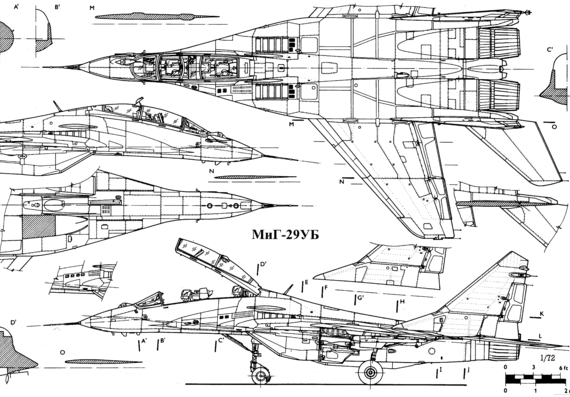 Самолет МИГ-29UB - чертежи, габариты, рисунки