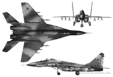 Самолет МИГ-29 Fulcrum A - чертежи, габариты, рисунки
