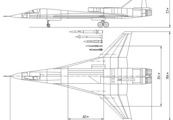 MIG-70.1P aircraft (multifunctional long range interceptor project) - drawings, dimensions, figures