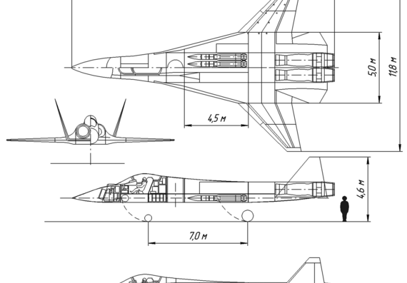 Самолет МИГ 1.27 (project) - чертежи, габариты, рисунки