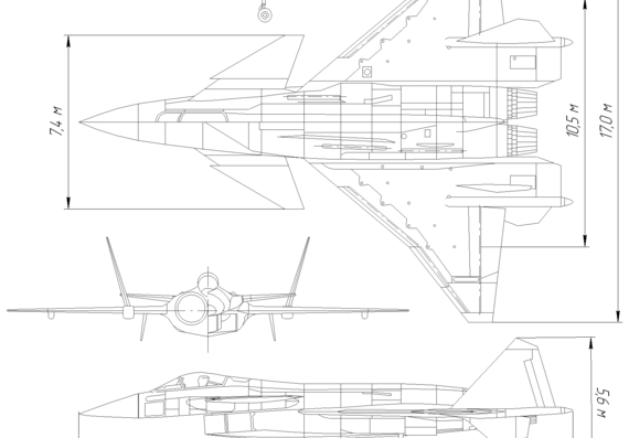 Самолет МИГ 1.42 (multifunctional fighter project) - чертежи, габариты, рисунки