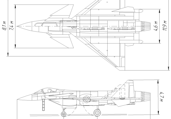 Самолет МИГ 4.12 (light frontline fighter project) - чертежи, габариты, рисунки
