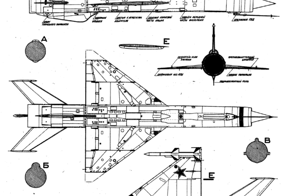 Самолет Mikoyan-Gurevich Ye-152 - чертежи, габариты, рисунки