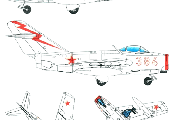 Самолет Mikoyan & Gurevich MiG-15bis Fagot - чертежи, габариты, рисунки