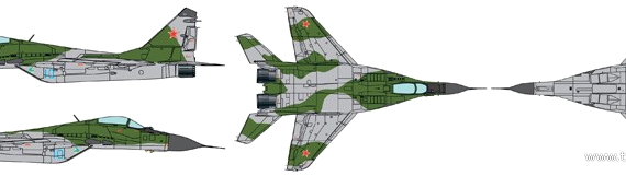 Самолет Mikoyan & Gurevicj MiG-29A Fulcrum - чертежи, габариты, рисунки