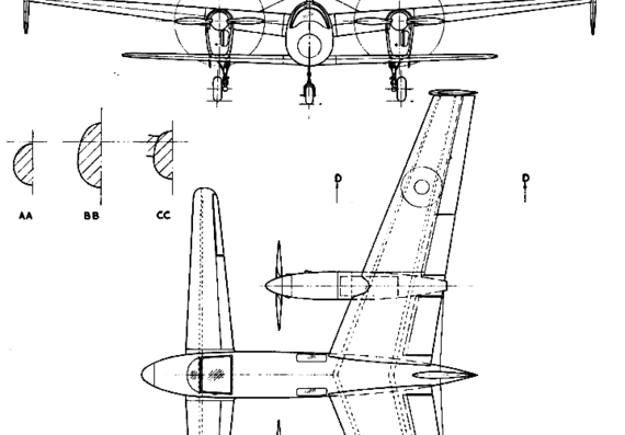 Самолет Miles M-39b Libellula - чертежи, габариты, рисунки