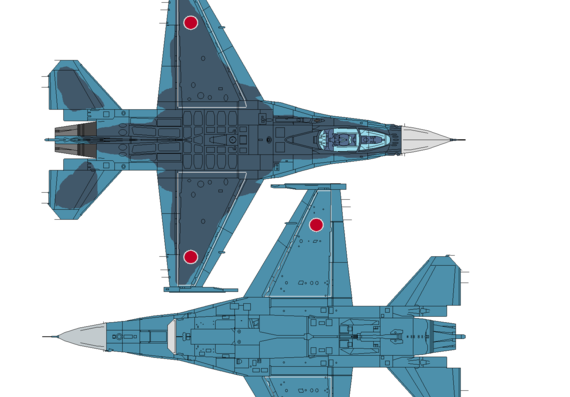 Самолет Mitsubishi F-2 - чертежи, габариты, рисунки