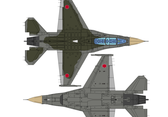 Самолет Mitsubishi F-2 B - чертежи, габариты, рисунки