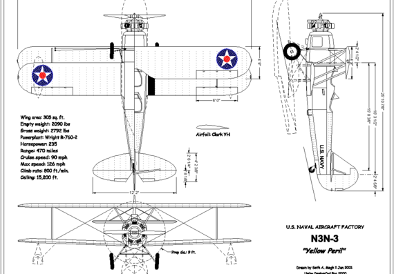 Самолет Naval Aircraft Factory N3N-3 - чертежи, габариты, рисунки