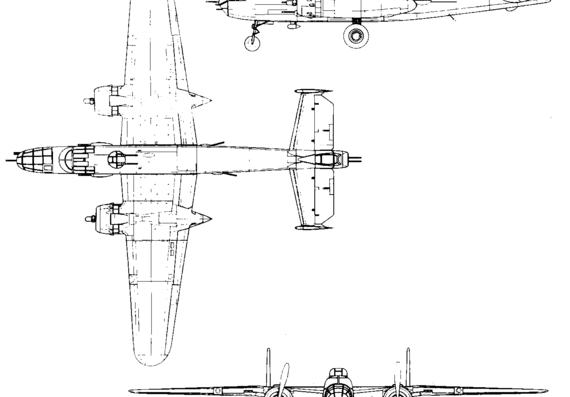 Самолет North American B-25J-20 Mitchell - чертежи, габариты, рисунки