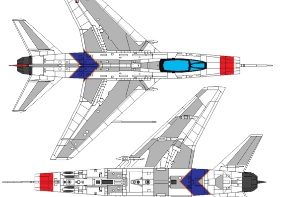 Самолет North American F-100A Super Saber - чертежи, габариты, рисунки