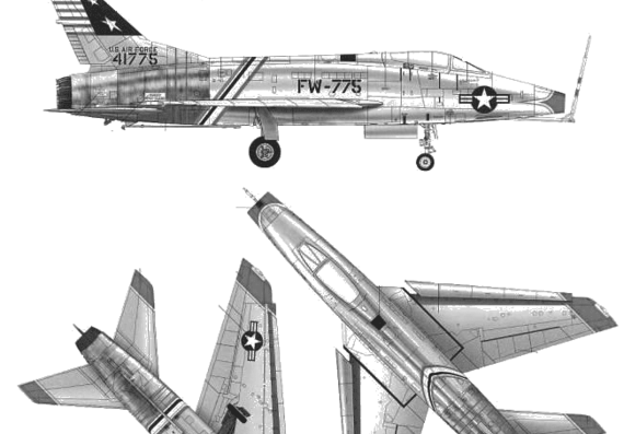 Самолет North American F-100C Super Saber - чертежи, габариты, рисунки