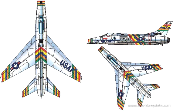 Самолет North American F-100C Super Sabre - чертежи, габариты, рисунки
