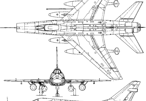 Самолет North American F-100D Super Sabre - чертежи, габариты, рисунки