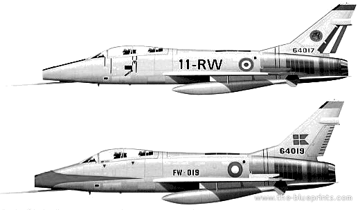 Самолет North American F-100F Super Sabre - чертежи, габариты, рисунки